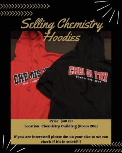 Two different coloured hoodies with Chemistry written across the Chest 